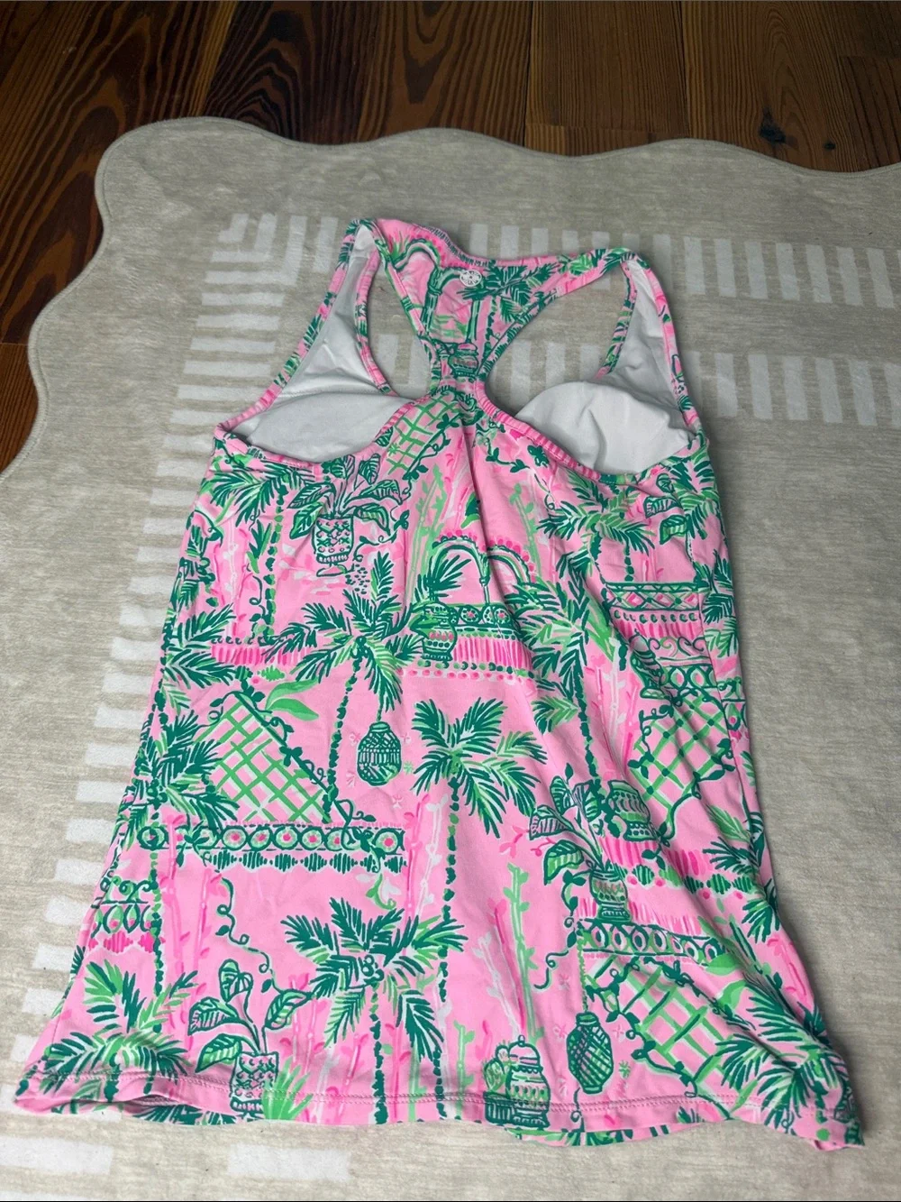 Lilly Pulitzer Pink & Green Tropical Racerback Tankini Top
